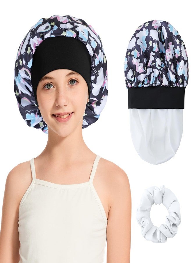 ZHENSILK Kids Satin Sleep Bonnet for Girls, Soft Hair Cap for Sleeping, Toddler Bonnet for Curly Hair (US, Alpha, One Size, Color-B Black) - Image 1